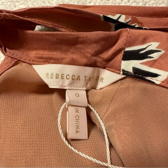 Rebecca Taylor Ikat Paintbrush Silk Ruffle Dress Pink Black Floral Cutout - Picture 12 of 16